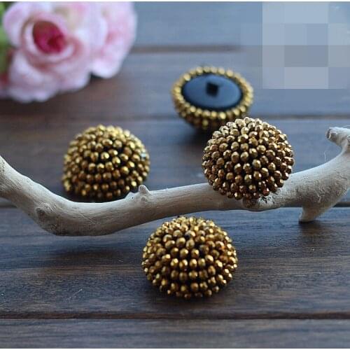 5 Pcs Handmade Beaded Gold Button Brooch For Clothes Pants Sewing Button Coat Clothing Accessories Gifts