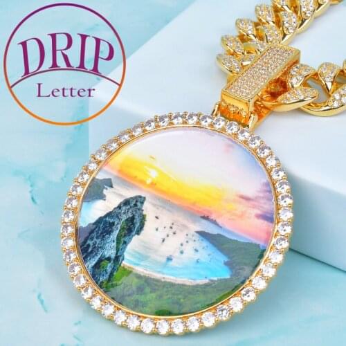 Oversize Custom Photo Pendant Gold Color Cubic Zircon Mens Hip Hop Jewelry