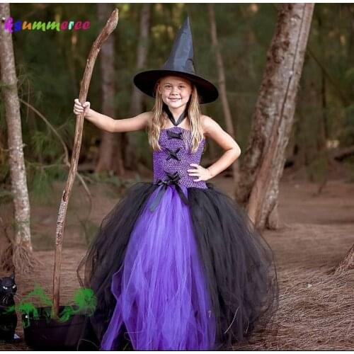 Black Purple Girls Tutu Dress Little Witch Halloween Costume Kids Party Carnival Cosplay Dress Girls Photo Props