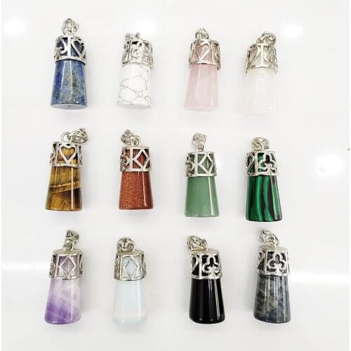 Natural Original Stone Crystal Alloy Head Cylindrical Pendant for Charms Women Jewelry Making DIY New Necklace Accessories Wicca