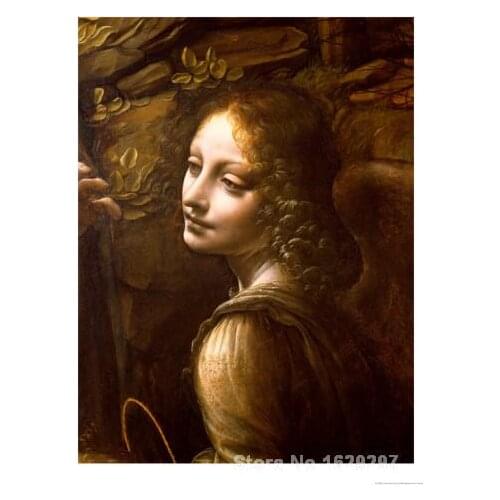 Detail of the Angel from the Virgin of the Rocks Paintings by Leonardo Da Vinci impressionist art High quality Hand painted