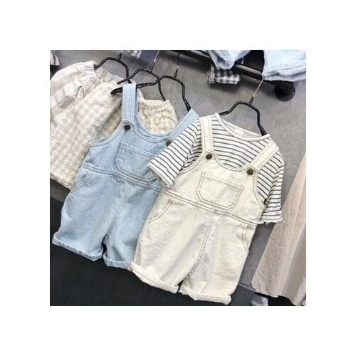 2019 Summer Childrens Jumpsuit Korean Solid Denim Overalls For Girls Casual Big Pocket Baby Boy Clothes Overalls For Kids Pants