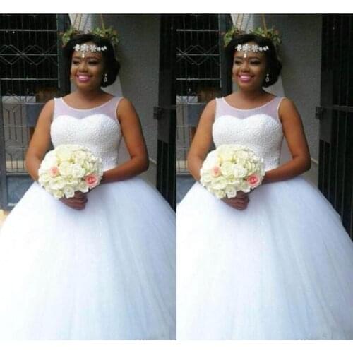 Long Beaded African Wedding Dresses Plus size Wedding Gowns Tulle Custom Made Vintage Bridal Gowns for Women