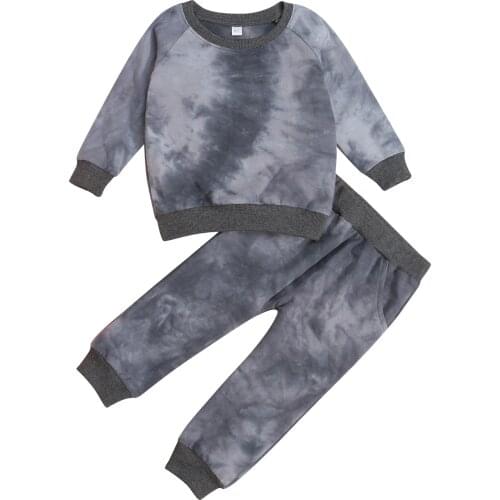 FOCUSNORM 1-6Y Autumn Causal Kids Boys Clothes Sets 2pcs Tie-Dye Printed Long Sleeve Pullover Tops Pants