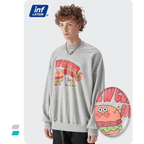 INFLATION Harajuku Cartoon Sweatshirts Men Casual Loose Fit Pullovers 2021 Fashion Hip Hop Matching Sweatshirts Couple Tops