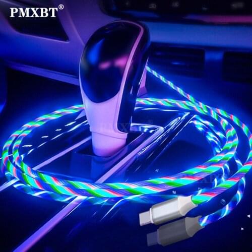 LED Flow Luminous Lighting USB Cable Micro USB Type C Charge Cord For Huawei S9 Xiaomi Mobile Phone Charger Charging Wire Cable