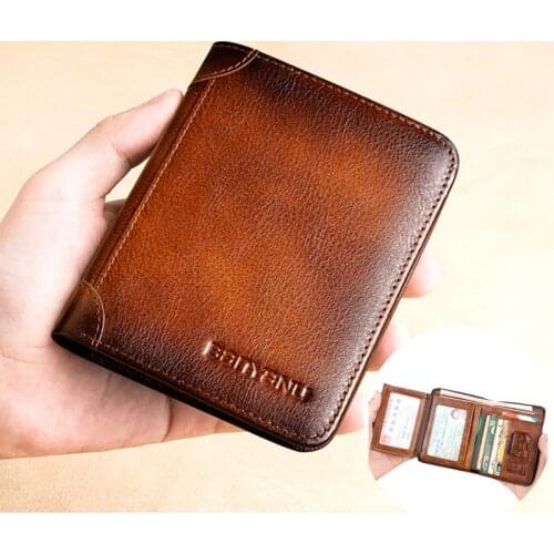 Classic Vertical RFID Blocking Anti Theft Wallet Genuine Leather Men Wallets Male Purse Business Card Holder Wallet Men