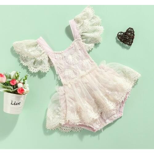 FOCUSNORM 0-24M Newborn Baby Girls Summer Rompers Lace Tassel Short Sleeve Floral Printed Jumpsuits Outfits