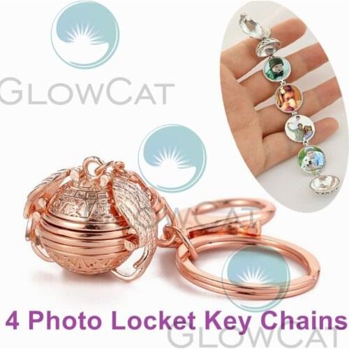 Magic 4 Photo Pendant Memory Floating Locket Key Chains Angel Wings Flash Box Fashion Album Box Keyrings Women Couple Jewelry