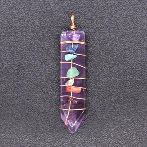 Trendy-beads Rose Gold Color Wire Wrap Sword Shape Natural Amethysts Stone Pendant Chakra Jewelry