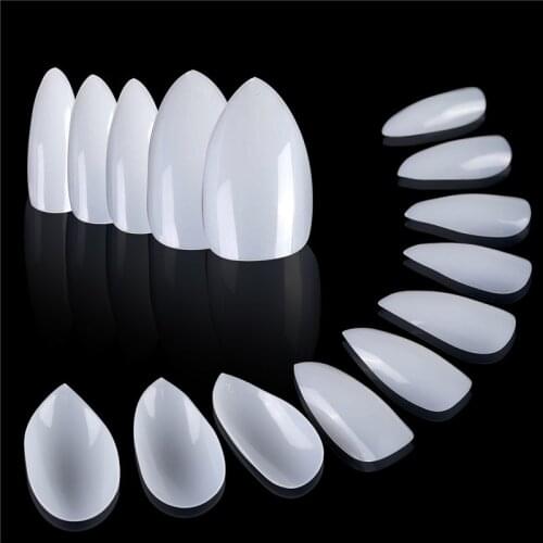 500 X Short Fake Nails Stiletto Full Cover False Nail Tips Almond Shape Acrylic Artificial Nail Tips Gel Claw Salon Art Tips