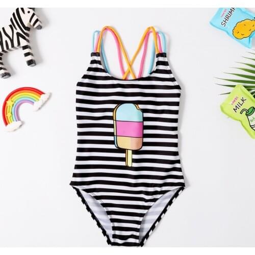 2019 New One Piece Girls Swimsuit Striped 3-8 Years Childrens Swimwear Girls Bathing Suit For Swimming Beachwear