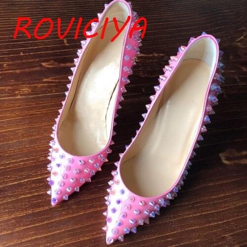 2019 woman rivets new pumps for women shoes female wedding shoes ladies high heel spring autumn 8-12 cm 33-45 MD007 ROVICIYA