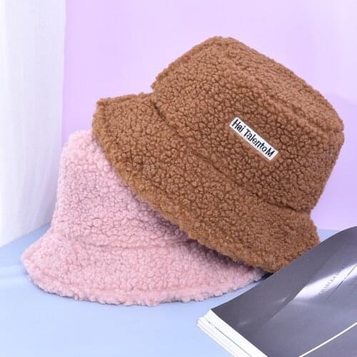 Fashion Lamb Faux Fur Bucket Hat Winter Warm Teddy Velvet Hats for Women Lady Thicken Bob Panama Outdoor Fisherman Hat Caps