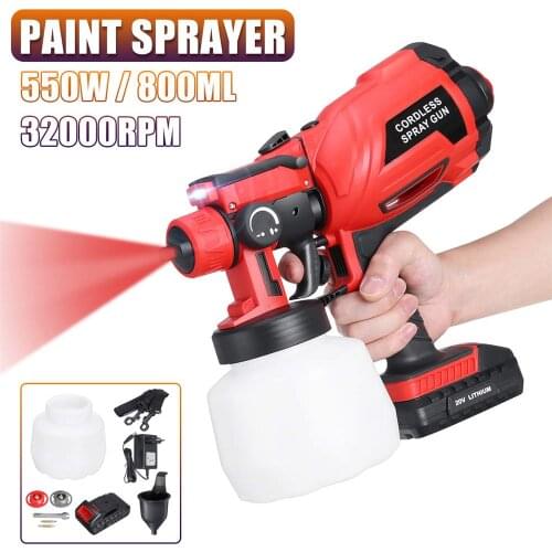 800ML Electric Cordless Paint Spray Gun High Power 550W 20V Painting Sprayer Gun Airbrush Power Tools For Home With Battery