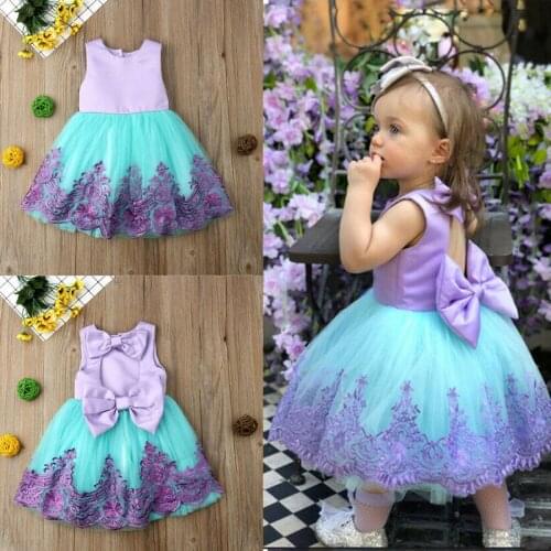Little Girl’s Fashion Mesh Yarn Dress Summer Sweet Bow Back Hollow Round Neck Children A-line Princess Dress