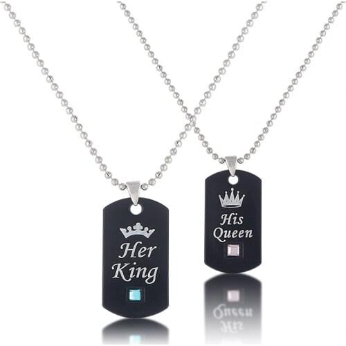 Popular Valentines Day Gifts In Europe America Her King His Queen Crown Couples Diamond Army Card Pendant Necklace