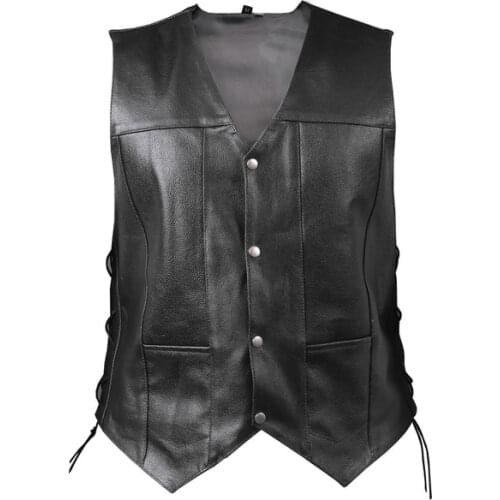 Black Faux Leather Vest Men Biker Jacket Hip Hop Punk Solid Black Sleeveless Spring