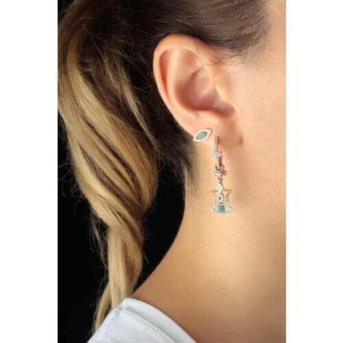 925 sterling Silver Single-Eared Eyed Luck Earrings-Rose Plated Elegant Design Pleasing Appearance Quality Jewelry Accessory Wink Attractive 2021 Trend