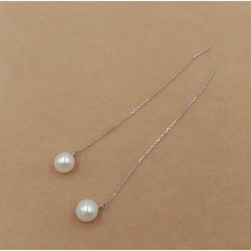 Free shipping,9 cm 100% nature freshwater perfect round 925 silver pearl earring - 9-10 mm AA + perfect round pearl