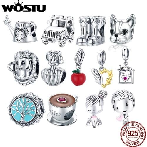WOSTU Authentic 925 Sterling Silver Autumn Forest Coffee Beads Charms Pendant Fit Original Bracelets Women Fashion DIY Jewelry