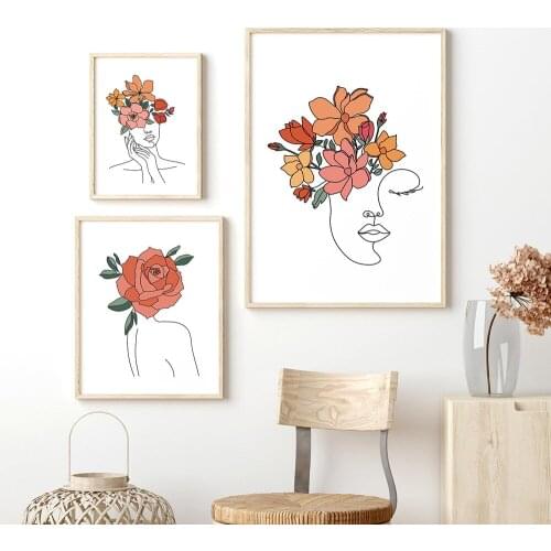 Modern Minimalist Female One Flower Line Drawing Wall Art Canvas Painting Posters And Prints Minimalist Pictures For Living Room