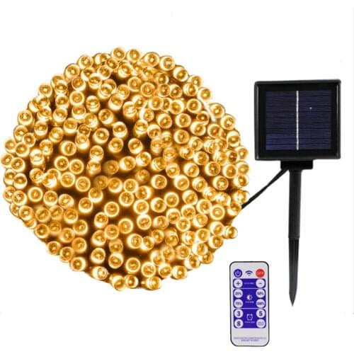 LED Solar Outdoor LED String Lights Remote Control Warm White Holiday Christmas Decorative Outdoor Light Solar Garden Waterproof