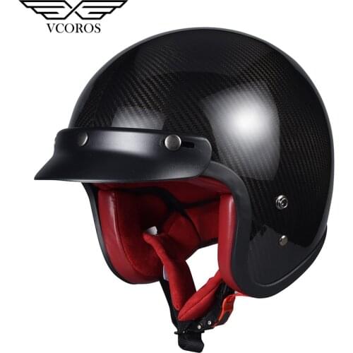 VCOROS carbon fiber open face motorcycle Helmet Vintage motorbike helmet cruise half face JET helmet ECE Approved