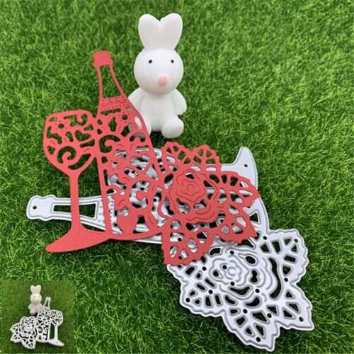 Wine Rose + Wine Glass Artistic Hand Embossing DIY Album Scrapbook Decoration Metal Embossing Mould
