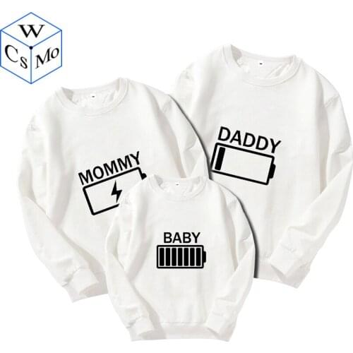 Funny Battery Charged Print Family Matching Clothes SweaTshirt Pullovers Streetwear Mom and Daughter Matching Clothes Couples