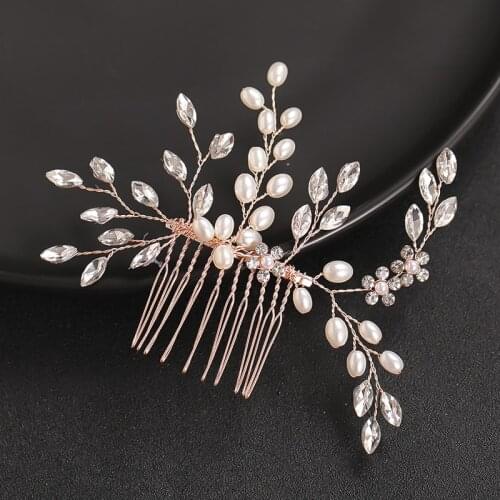 Pearl Rhinestone Comb Hair Accessories Hair Jewelry For Women Elegant Wedding Accessories Rose Gold Head Jewelry