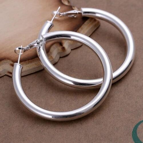 Diameter 50MM Wholesale 925 Jewelry Silver Color Golden Color Hoop Earrings For Women 5MM Hollow Earrings