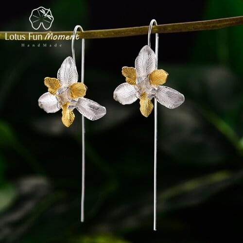 Lotus Fun Moment Iris Flower Dangle Earrings Real 925 Sterling Silver Creative Designer Fine Jewelry Earrings for Women Bijoux
