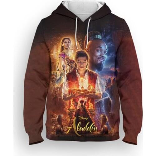 Womens Hoodies Disney Movie Aladdin 3D Printed Cartoon Anime Clothes For Children Streetwear Spring Mens Oversize Sweatshirts