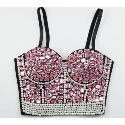 Summer Fashion Luxury Sexy Strap Beading Sparkly Silver Pink Women Top 2020 Celebrity Designer Fashion Top Camis High Street