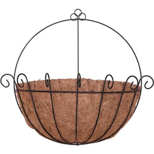 1PC Flowerpot Iron Coconut DIY Garden Hanging Planters Wall Baskets Pot Half Round Rattan Decor Plant Flower Basket
