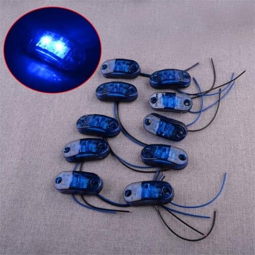 10pcs/Set Blue 2 LED Side Marker Indicators Light IP67 Waterproof Lamp 12V-24V for Universal Trailer Truck Car Lorry