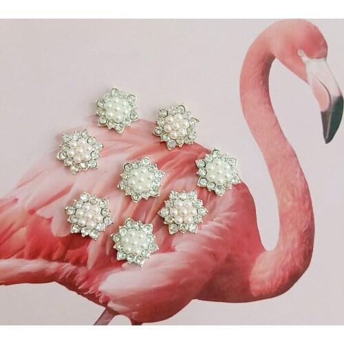 10 pcs/lot Alloy Pearl Rhinestone Buckle Flower Diamond Pearl Accessories Handmade Hair Accessories Bow Buttons For Clothing