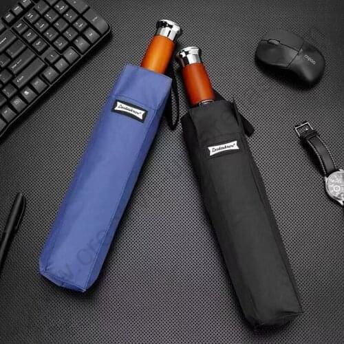 125cm 75Tsteel auto open auto close three fold anti-thunder windproof umbrella visible double layers business wooden parasol