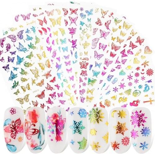 2Pcs Holographic Snowflakes/Butterfly Nail Art Stickers Decals Manicure Decor DIY Manicure Decoration