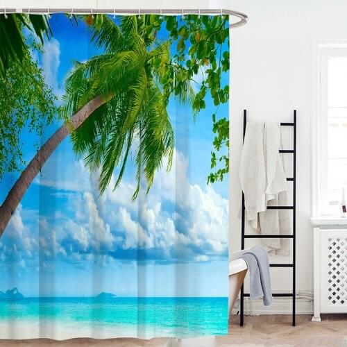 3D Printing Sea Landscape Beach Coconut Tree Shower Curtain Sea Bath Single Printing Waterproof Polyester for Bathroom Decor
