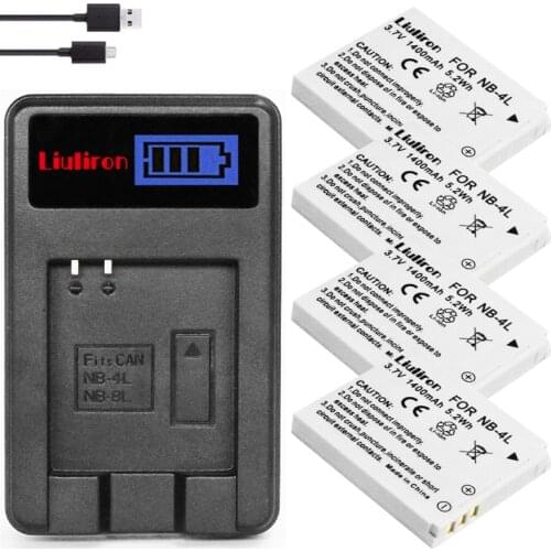 4Pcs bateria NB-4L NB 4L NB4L Li-ion Battery + LCD USB Charger For Canon IXUS 60 65 80 75 100 I20 110 115 120 130 IS 117 220 225