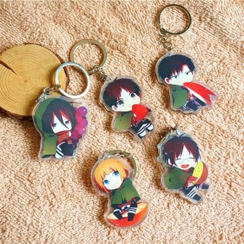 5pcs/set Anime Cute Fruit Eater Attack on Titan Ackerman Armin Eren Jaeger Mikasa Doubleside Keychain Keyring Pendant llavero