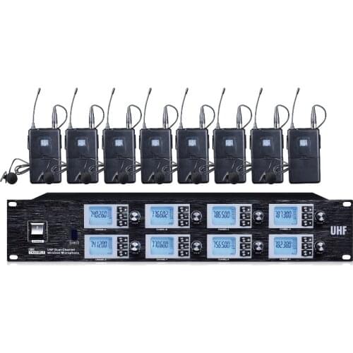 8 Channels UHF Wireless Lavalier Microphone mic System
