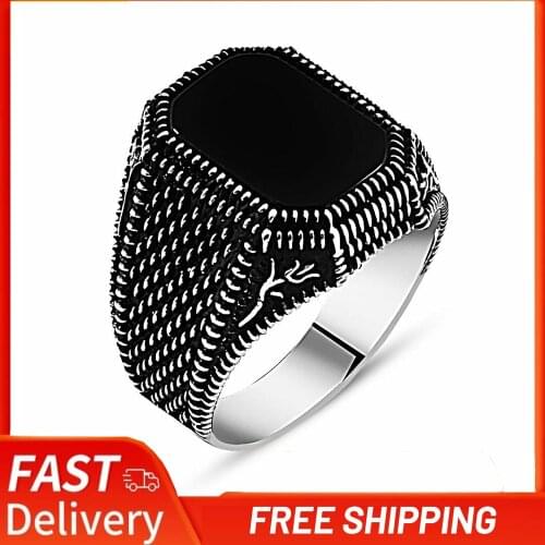 925 Sterling Silver Tulip Embroidered Black Onyx Stone Man Vintage Casual Ring Siz Jewelry Design Quality Best Gift Fashion 2021