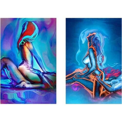 Man woman abstract canvas painting, nude sexy painted woman wall art posters and pictures for living room and bedroom decoration