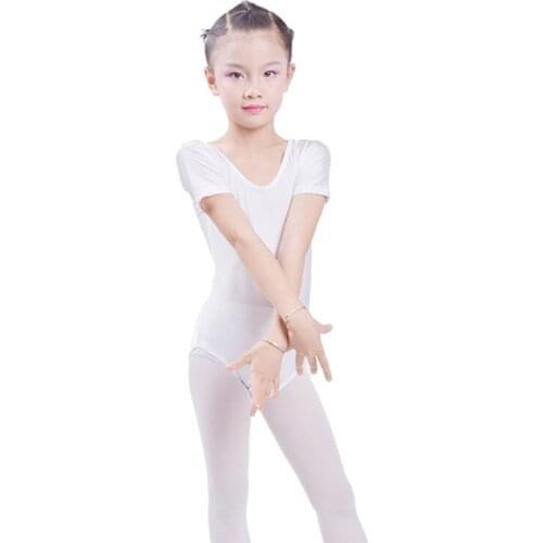 Girls Ballet Bodysuit Children Blue White Dance Leotard Short Sleeved Gymnastics Wear Spandex Latin Dance Clothing Children