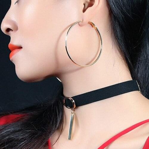 Hyperbole Ear Clear Circle Round Hoop Earrings Gold Big Circle Smooth Large Fashion Women Titanium Steel Trendy HJUEY