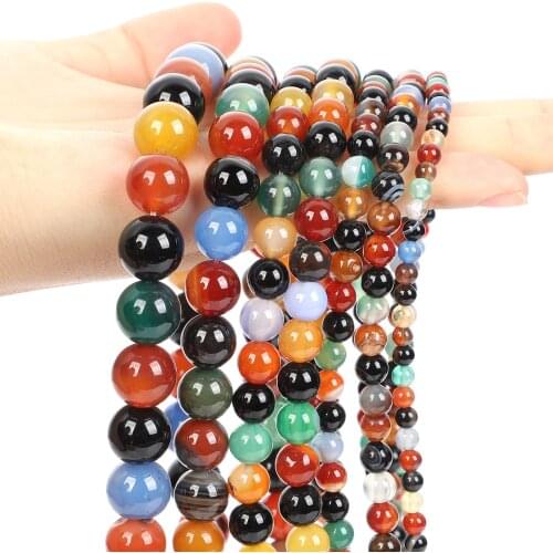 Natural Stone Beads Smooth Multicolor Agate Onyx Round Loose Spacer Bead For Jewelry Making DIY Bracelets Necklace 4/6/8/10/12MM