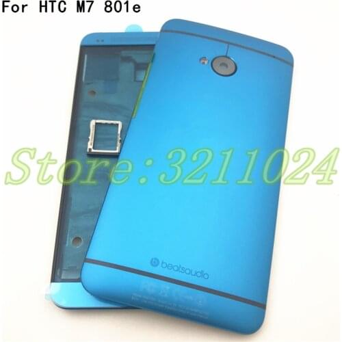 For HTC One M7 801e Single SIM Full Housing Cover Case Chassis LCD Front Frame + Battery Door Back Cover And Sim Card Tray